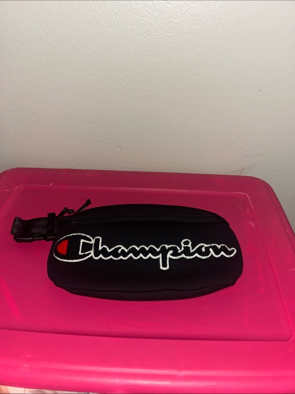 Champion Black Zip Logo Pouch with Red Accent